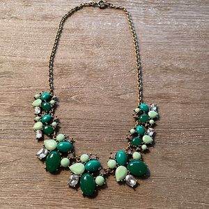 J.Crew Green Cabochon Crystal Rhinestone Pave Statement Necklace